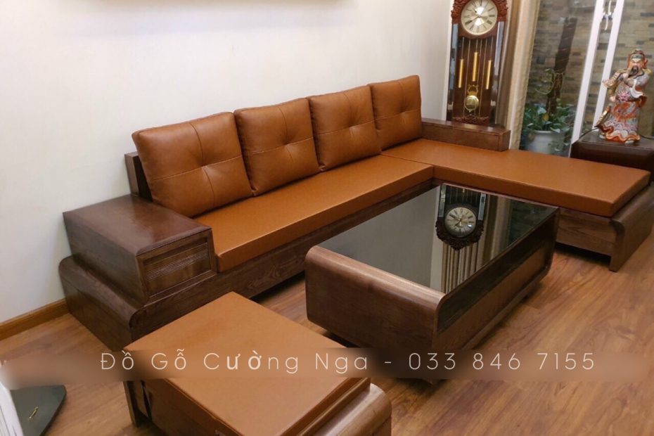 Bộ Sofa Gỗ Sồi Nga Chan Cuốn 2M8X1M8 Màu Xoan